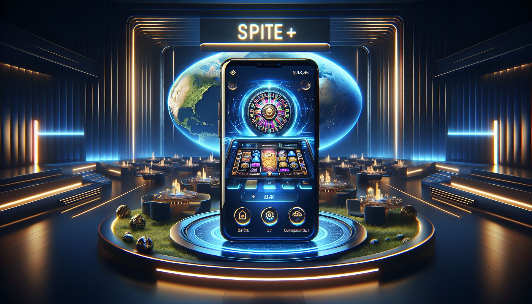 Spire+ app screen shown on a smartphone with sleek slot gameplay visuals