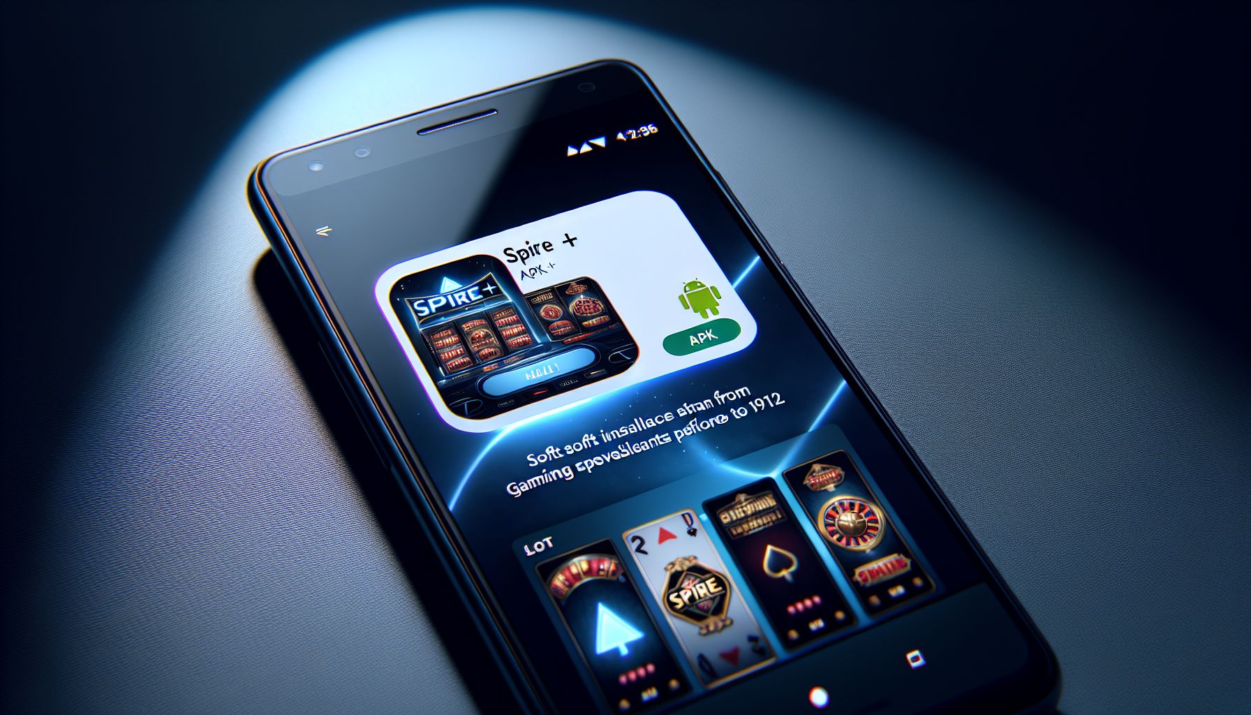 Android phone displaying the Spire+ installation screen and slot-themed design
